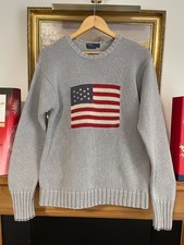 Vintage Polo Ralph Lauren American Flag Jumper Grey / Bluish Men's LARGE