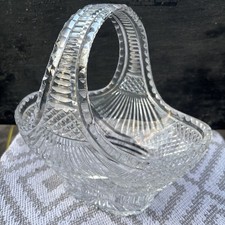 Vintage Cut Glass Lead Crystal Basket Bowl