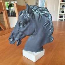 Beautifuln Black Resin Horses Head Mounted On A Marble Block. Height 22cm 