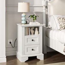Bedside Table With Charging Station, 2 Drawer Nightstand Bedroom Furniture HOT