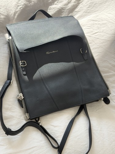 Santoni navy tumble leather - navy,