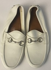 Gucci Ayrton Men's Driving Shoes White Leather, Gold GG Horse Bit, UK Size 9.5