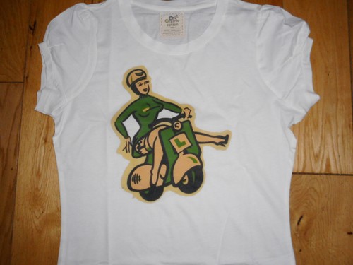 Ladies scooter retro print - scooter,