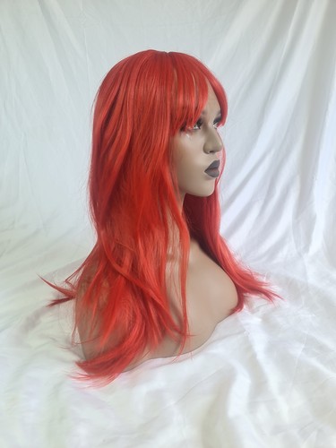 Bright red long wig - red, synthetic