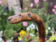 Antique Walking Stick With Carved Dog Handle Bamboo