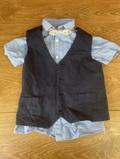 Boys Next Shirt & Waistcoat & Bow Tie Set Blue - Size 8 Years - in Good Conditio