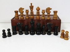 ANTIQUE CHESS SET ST GEORGE PATTERN 3" KING  AND LINED BOX NO BOARD