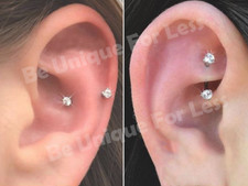 Eyebrow Bar Rook Helix Curved Double Crystal Tragus Cartilage Earring Stud 8mm