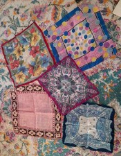 Five Vintage Silk Handkerchiefs Floral Brightly Coloured