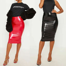 Womens PU Vinyl Bodycon Midi