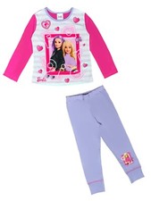 Girls Barbie Pyjamas Long Sleeved Trouser Size 3-8 Yrs Character PJs Pink White