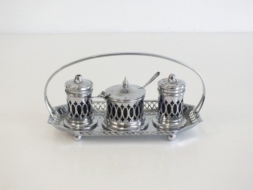 Vintage metal blue glass - metal, &