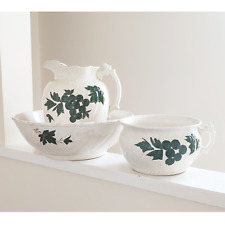 19th C. XL Ewer Wash Basin & Toilet Bowl Ironstone 3 Piece Set Grapevine Design