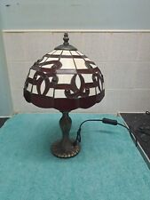 Tiffany Styled Table Desk Lamp With Red And White Stained Glass Leaded Shade