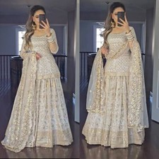 WHITE BEAUTY FULLY STITCHED LONG BLOUSE CHOLI LEHENGA WEDDING LENGHA READYMADE