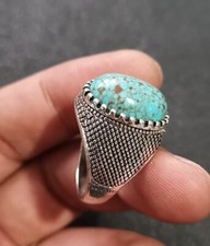 Mens Big Ring Faux Turquoise Stone Metal Silver Plated Ring, Costume Jewellery 