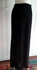 LADIES SIZE 8 SLINKY BLACK TROUSERS 18" SIDE SPLIT & DIAMANTE CUFF TIES by QUIZ