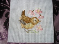 1 Completed cross stitch, Wren