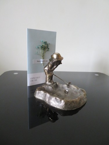 Golfer figure ashtray silvered