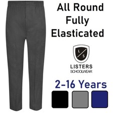 Boys All Around Full Elasticated School Pull Up Trousers Grey Black 2 to 16 Year