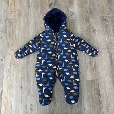 MOTHERCARE Navy Dinosaur All-in-One Snowsuit Pram Suit  1 - 3 Months