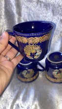 Vintage Moroccan Porcelain Tea Cups  with Golden Peacock & Floral Motif Set of 3