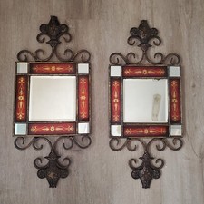 set Vintage Ornate Iron Architectural foliage Spanish Style Metal Mirror Set