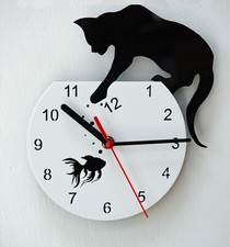 CAT & GOLDFISH FUNNY wall clock novelty clocks GREAT UNUSUAL GIFT IDEA