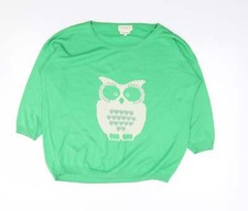 NEXT Womens Green Round Neck Cotton Blend Jumper Size 10 - Owl