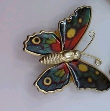 Brooch Butterfly gold tone back with coloured  resin Ronte of B Hills  style VGC