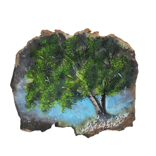 Painted slab tree landscape - painted, tree,