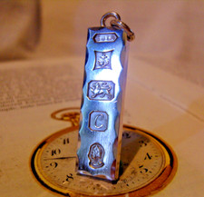 Pocket Watch Chain Ingot Fob Sterling Silver 1977 Queen Elizabeth Jubilee 14.1g