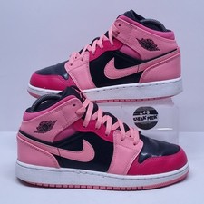 Air Jordan 1 Mid UK Size 5 Trainers   Black Pink Junior shoes Nike Sneakers 