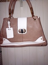 Dune light Brown-fawn colour with white Faux Leather  Handbag  Bnwot