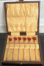 Levi & Salaman Silver Cherry Bakelite Art Deco Cocktail Sticks Boxed - 1927