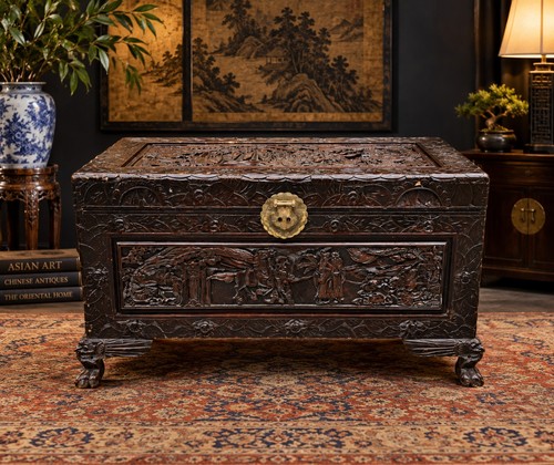 Antique hand carved chest - antique,