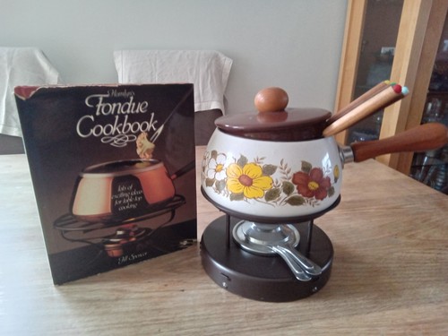 Vintage enameled fondue set
