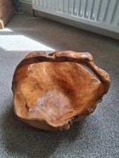 Vintage Olive wood hand carved Large fruit bowl basket 