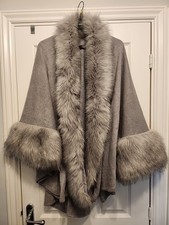Ladies Fur Trimmed Grey Joanna Hope Cape Brand New Without Tags