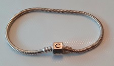 925 Sterling Silver Chamilia snake chain Charm Bracelet 7.5” 19 cm