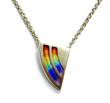 Small SHEILA FLEET  Sterling Silver Rainbow Enamel Pendant Necklace