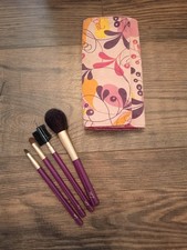 No7 Purple Makeup Brush Set Of Four With Fabric Holder Make Up Bag