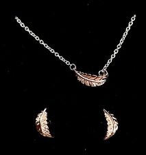 Set Earrings And Necklace  Silver 925 Leaf Rose Sparkling Gift Box Available