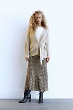 ZARA BEIGE TAN SIDE WRAP TIED CHUNKY KNIT CARDIGAN SWEATER 2142/137/752 EUR M