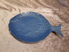 Fish Shaped Plate Serving Platter  Sainsbury's Melamine Blue Embossed