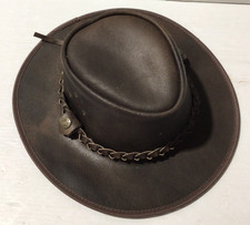 Lesa Collection Australian Style Dark Brown Leather Hat Size S-Good Cond. (V2)