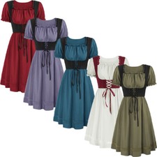 Womens Dresses Maid Dancewear Victorian Dress Set Corset Costumes Medieval Vest