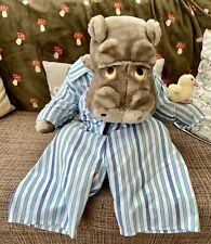 VINTAGE 1980s SILENTNIGHT HIPPO IN STRIPED PYJAMAS AND DUCK - 26 INCH APPROX
