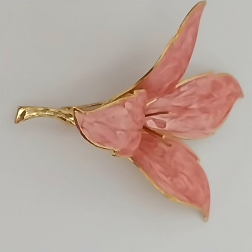 Vintage 1980s pink enamel lily - vintage,