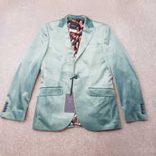 Next Mens Jacket 38R Green Blue Velvet Tuxedo Smoking Blazer Peak Lapels Dinner